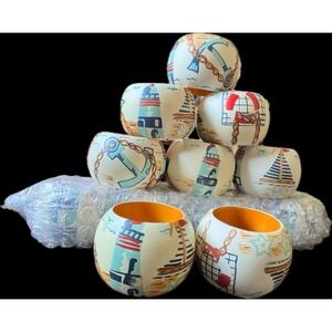 New Nautical Napkin Rings Dansk VINTAGE Hand Painted Wooden Round Set Of 12 Rare